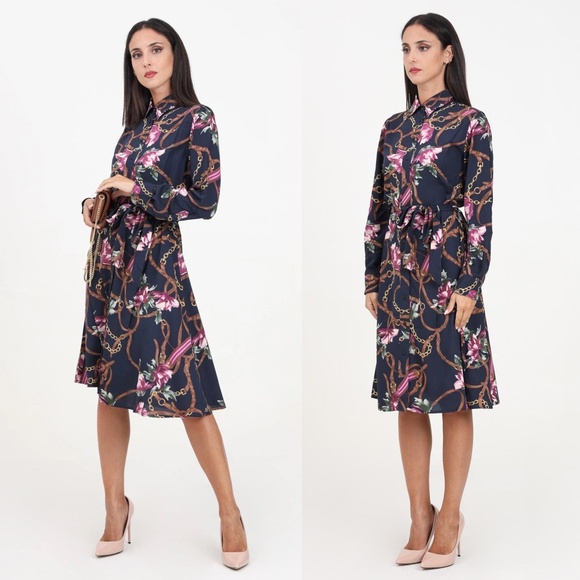 NWT LAUREN RALPH LAUREN KARALYNN LONG SLEEVE DAY DRESS Sz 10 - Picture 2 of 3